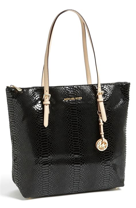 black purse michael kors|Michael Kors black patent tote.